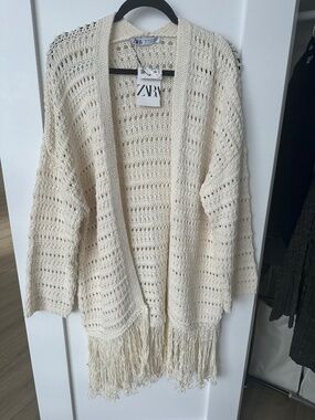 NWT ZARA Kimono Cardigan Knit Fringe Size L-XL